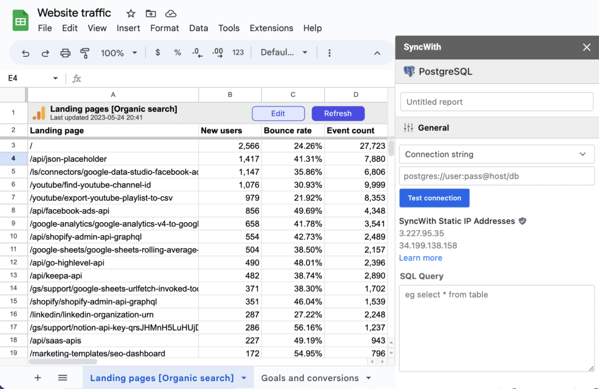 Importing Postgres database insights into Google Sheets